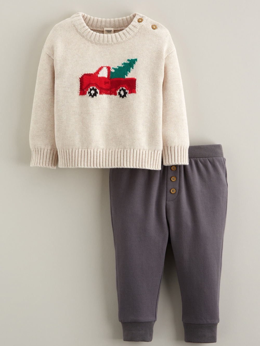 Tucker + Tate Cream Knit Sweater with Red Truck Graphic
